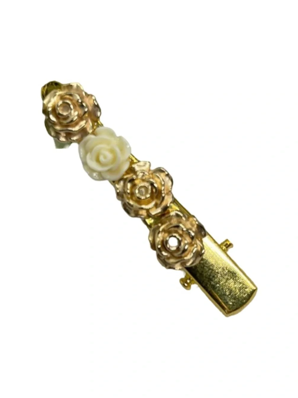 Gold Floral Rose Barrette with Ivory Rose Accent FINAL PRICE DROP 2.0”